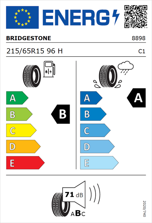 Tyre Label for Bridgestone Turanza T005 215/65R15 96H
