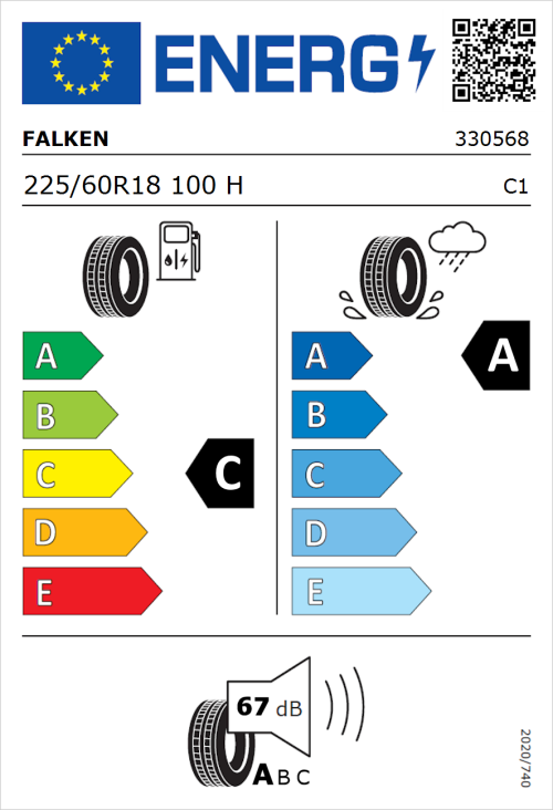 Tyre Label for Falken Ziex  ZE310 Ecorun 225/60R18 100H