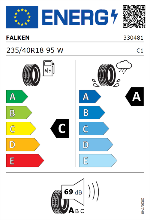 Tyre Label for Falken Ziex  ZE310 Ecorun 235/40R18 95W