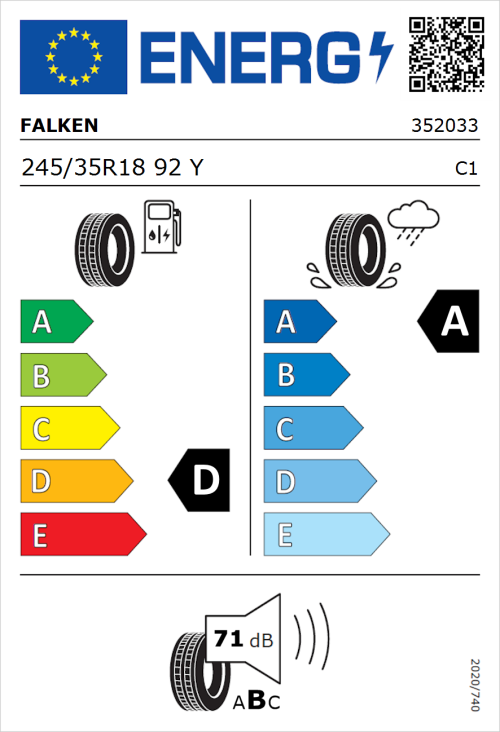 Tyre Label for Falken Ziex  ZE310 Ecorun 245/35R18 92Y