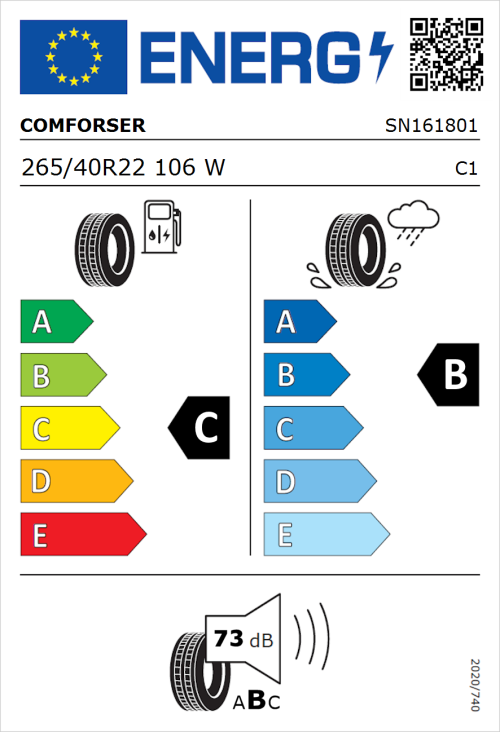 Tyre Label for Comforser EF1500 265/40R22 106W