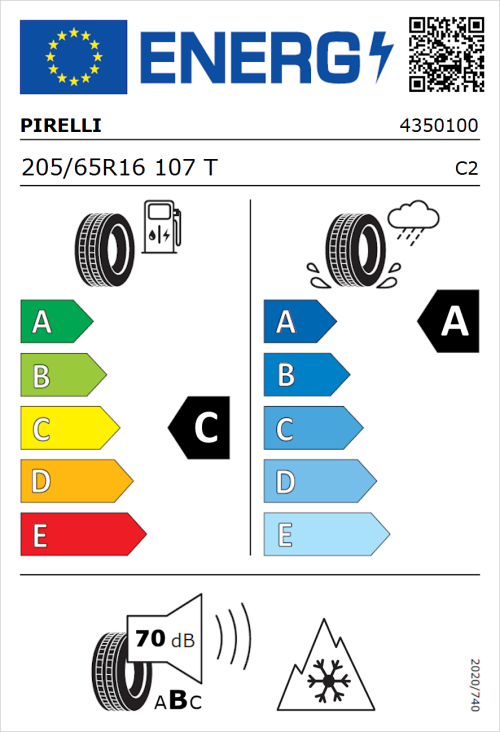 Tyre Label for Pirelli Carrier All Season 205/65R16 107T