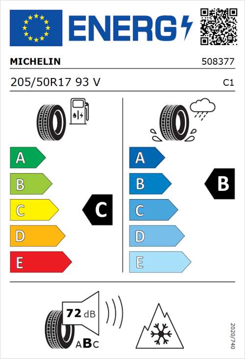 Tyre Label for Michelin CrossClimate 3 205/50R17 93V