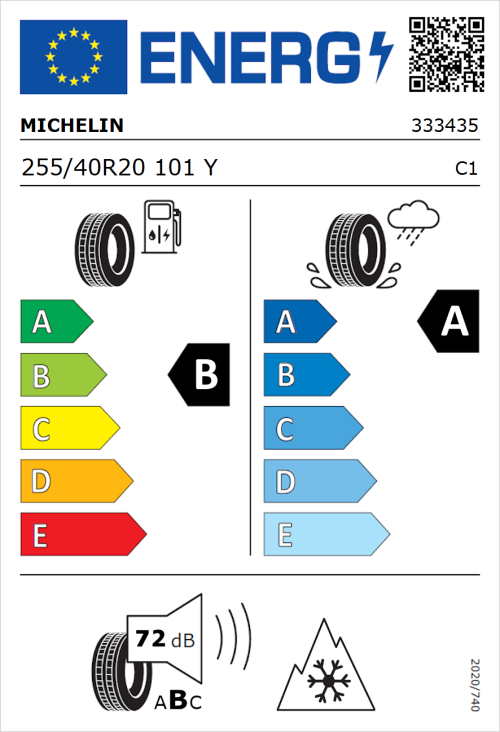Tyre Label for Michelin CrossClimate 3 255/40R20 101Y
